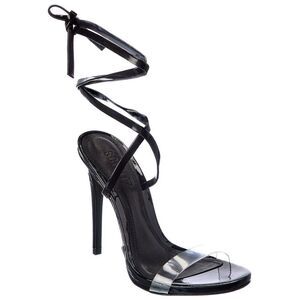 Schutz Cloe Vinyl Square Toe Sandals black clear lace up sexy party cocktail 9.5